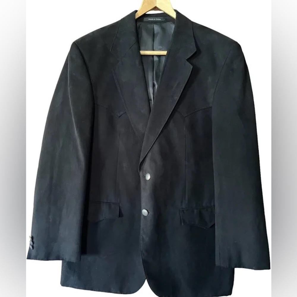 Harmony Western Wear Men's Black Faux Suede 2 Button Jacket